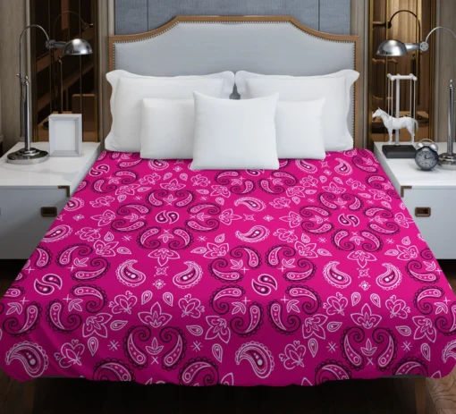 Hot Pink Floral Print Paisley Duvet Cover