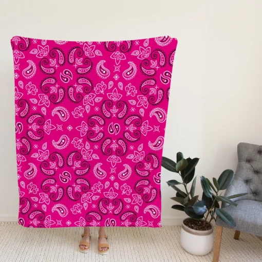 Hot Pink Floral Print Paisley Fleece Blanket