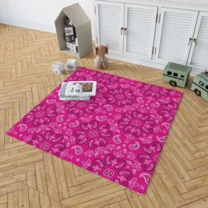 Hot Pink Floral Print Paisley Rug 1