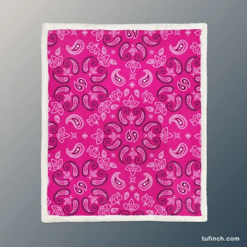 Hot Pink Floral Print Paisley Sherpa Fleece Blanket 1