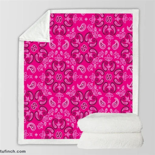 Hot Pink Floral Print Paisley Sherpa Fleece Blanket