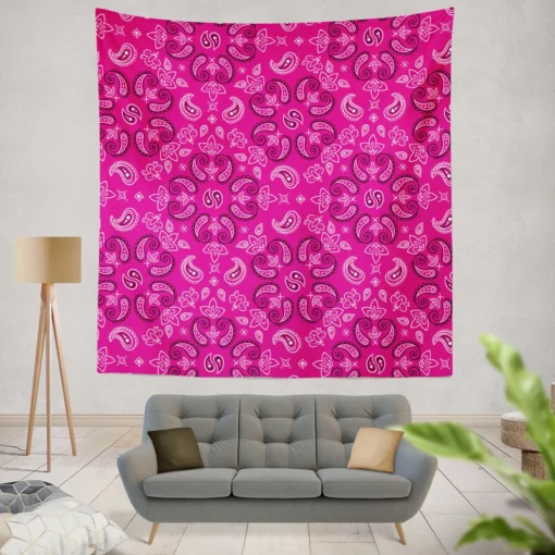 Hot Pink Floral Print Paisley Wall Tapestry