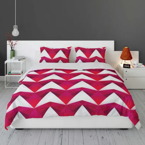 Hot Pink Red Polygon White Triangle Bedding Set 1