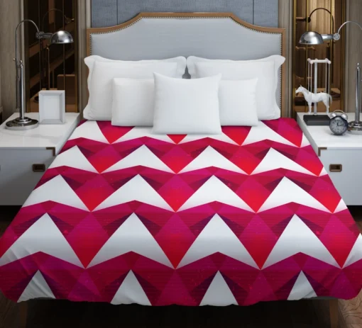 Hot Pink Red Polygon White Triangle Duvet Cover