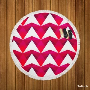 Hot Pink Red Polygon White Triangle Round Beach Towel