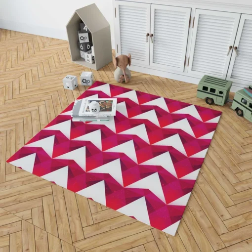 Hot Pink Red Polygon White Triangle Rug 1