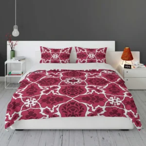 Hot Pink White Moroccan Floral Design Bedding Set 1