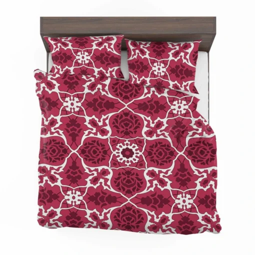 Hot Pink White Moroccan Floral Design Bedding Set 2