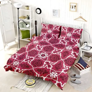 Hot Pink White Moroccan Floral Design Bedding Set