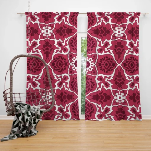 Hot Pink White Moroccan Floral Design Curtain