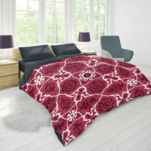 Hot Pink White Moroccan Floral Design Duvet Cover 1