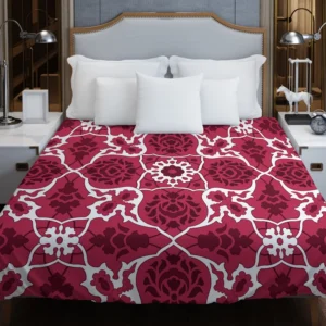 Hot Pink White Moroccan Floral Design Duvet Cover