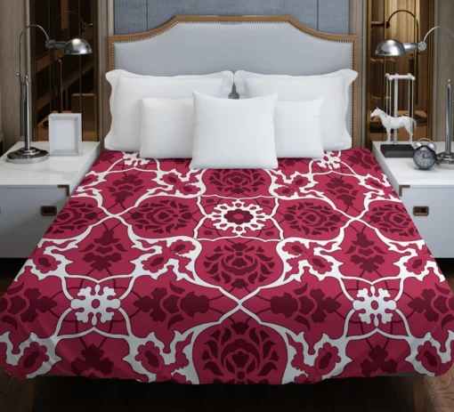 Hot Pink White Moroccan Floral Design Duvet Cover