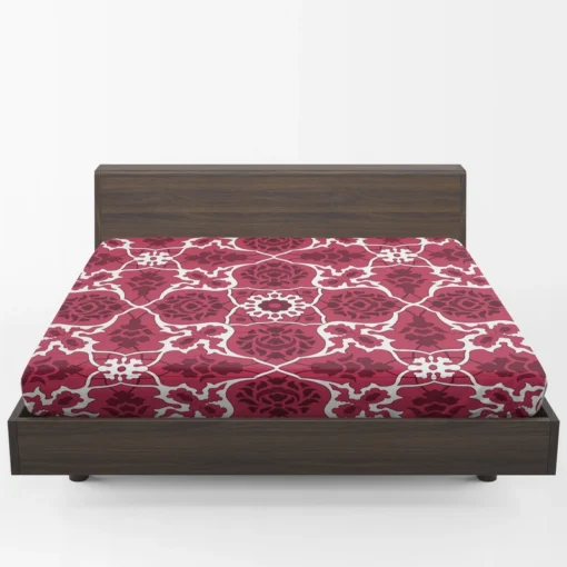 Hot Pink White Moroccan Floral Design Fitted Sheet 1