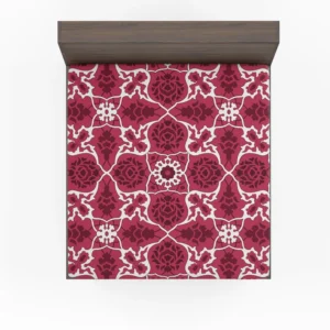 Hot Pink White Moroccan Floral Design Fitted Sheet