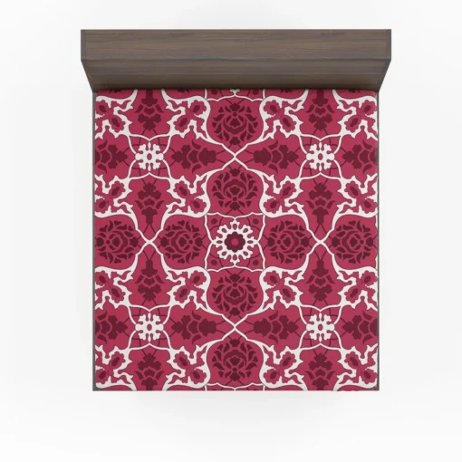 Hot Pink White Moroccan Floral Design Fitted Sheet