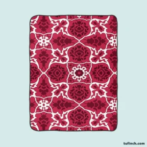 Hot Pink White Moroccan Floral Design Fleece Blanket 1