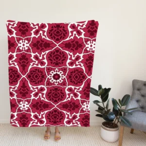 Hot Pink White Moroccan Floral Design Fleece Blanket