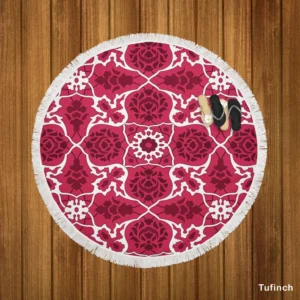 Hot Pink White Moroccan Floral Design Round Beach Towel