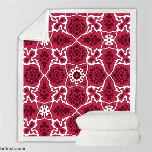 Hot Pink White Moroccan Floral Design Sherpa Fleece Blanket