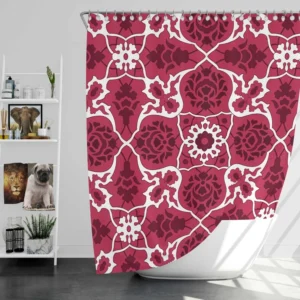 Hot Pink White Moroccan Floral Design Shower Curtain