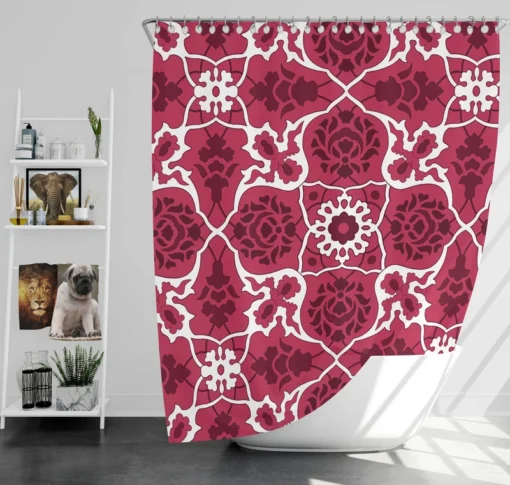 Hot Pink White Moroccan Floral Design Shower Curtain