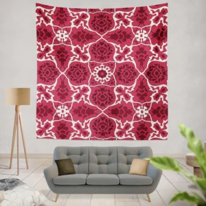 Hot Pink White Moroccan Floral Design Wall Tapestry