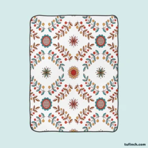 Hungarian Folk Floral Pattern Fleece Blanket 1