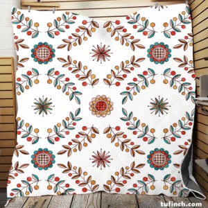 Hungarian Folk Floral Pattern Quilt Blanket