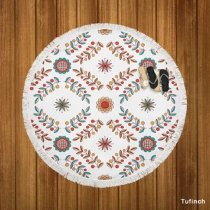 Hungarian Folk Floral Pattern Round Beach Towel