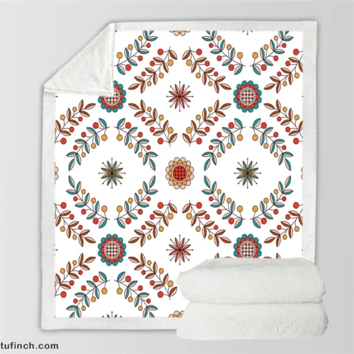 Hungarian Folk Floral Pattern Sherpa Fleece Blanket