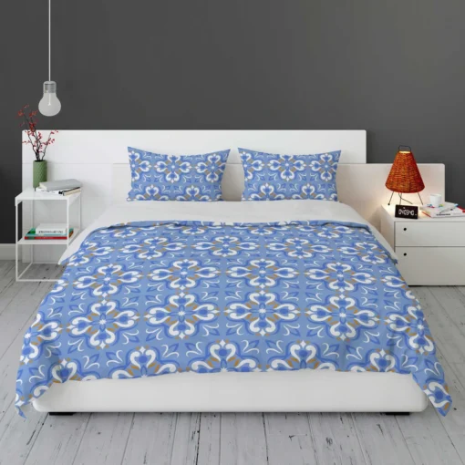 Ice Blue Baroque Floral Pattern Bedding Set 1