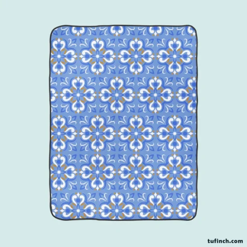 Ice Blue Baroque Floral Pattern Fleece Blanket 1