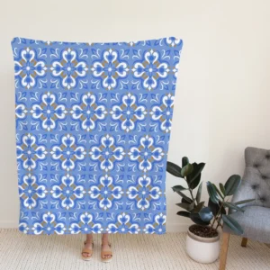 Ice Blue Baroque Floral Pattern Fleece Blanket