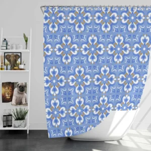 Ice Blue Baroque Floral Pattern Shower Curtain