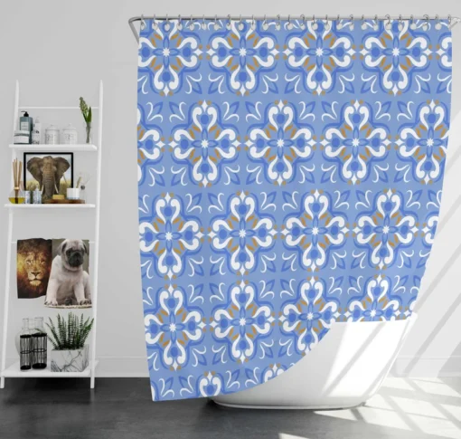 Ice Blue Baroque Floral Pattern Shower Curtain