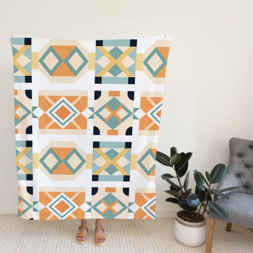 Ikat Arabesque Pattern Fleece Blanket