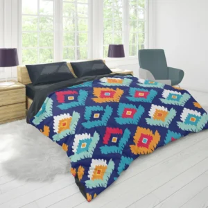 Ikat Geometric Folklore Pattern Duvet Cover 1