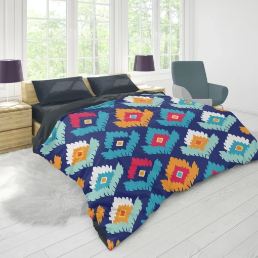 Ikat Geometric Folklore Pattern Duvet Cover 1