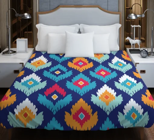 Ikat Geometric Folklore Pattern Duvet Cover