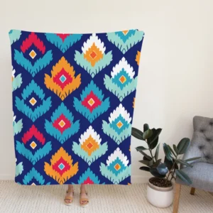 Ikat Geometric Folklore Pattern Fleece Blanket