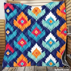 Ikat Geometric Folklore Pattern Quilt Blanket