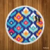 Ikat Geometric Folklore Pattern Round Beach Towel