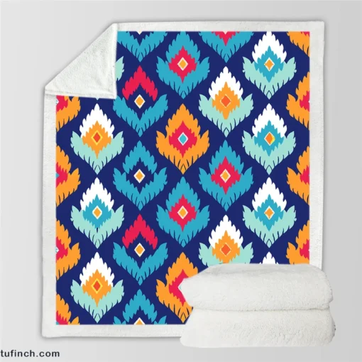 Ikat Geometric Folklore Pattern Sherpa Fleece Blanket