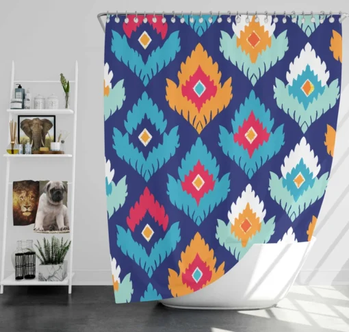 Ikat Geometric Folklore Pattern Shower Curtain