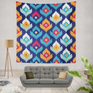 Ikat Geometric Folklore Pattern Wall Tapestry