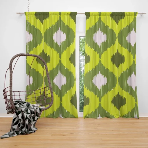 Ikat Geometric Green Pattern Curtain