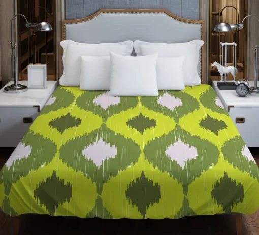 Ikat Geometric Green Pattern Duvet Cover