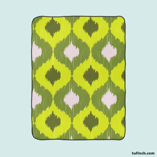 Ikat Geometric Green Pattern Fleece Blanket 1