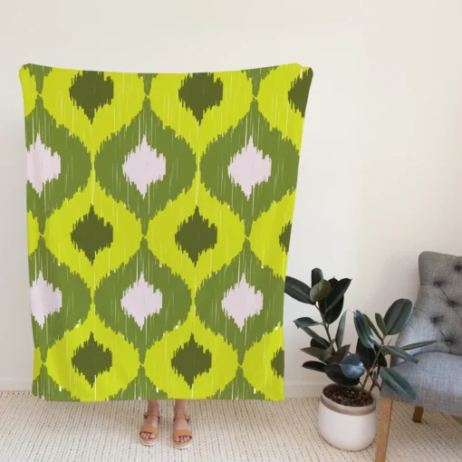 Ikat Geometric Green Pattern Fleece Blanket